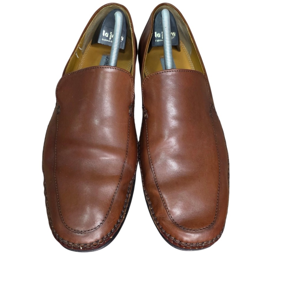 Johnston & Murphy Mens 10 M Brown Leather Loafers Moc Toe Dress Shoes - Picture 3 of 11